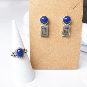 NEW Sterling Silver Lapis Lazuli Ring Size 5 & Drop Earrings Set .925